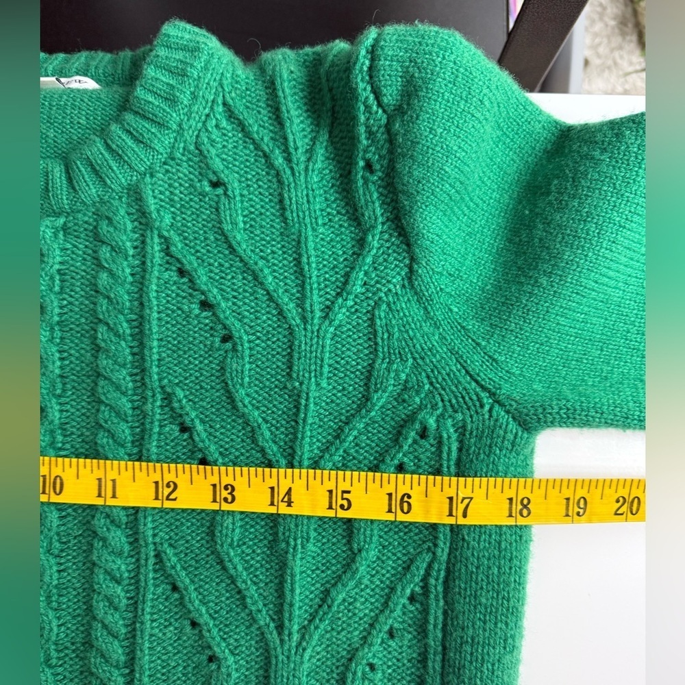 J. Crew Women’s Green Ribbed Crew Neck Cable Knit Sweater Sz Small - Picture 8 of 11